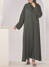 Plates Front Open Grey Abaya - 0116-R-722 Hijabulhareem