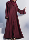 Embossed Zoom Front Open Abaya Merlot 0116-PR-707 Hijab-ul-hareem