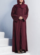 Embossed Zoom Front Open Abaya Merlot 0116-PR-707 Hijab-ul-hareem