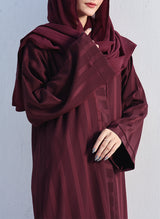 Embossed Zoom Front Open Abaya Merlot 0116-PR-707 Hijab-ul-hareem
