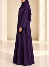 Aubergine Purple Zari Stripe Front Open Abaya | 0116-PR-1223