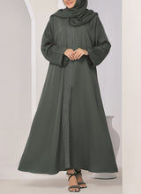 Stone Grey Thread Work Nida Abaya - 0116-R-1006 Hijabulhareem