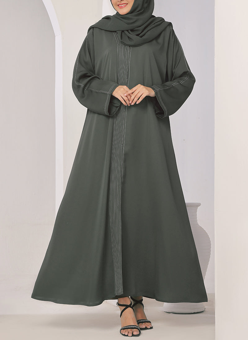 Stone Grey Thread Work Nida Abaya - 0116-R-1006 Hijabulhareem
