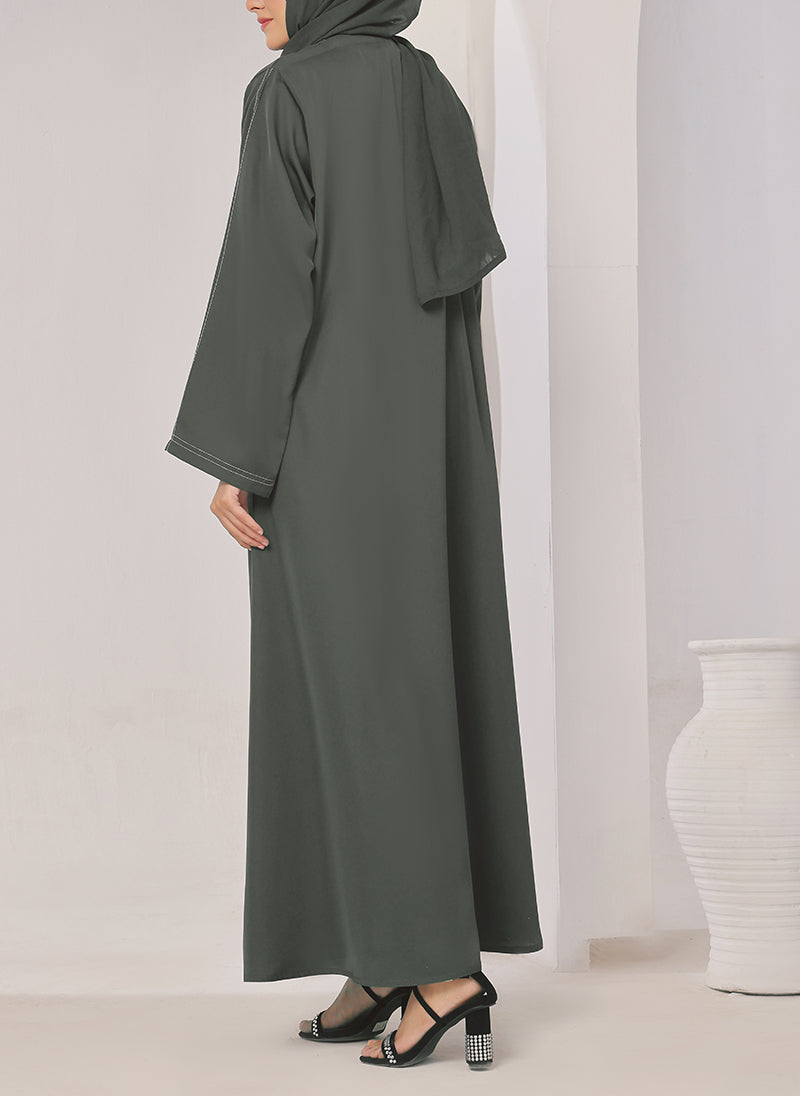 Stone Grey Thread Work Nida Abaya - 0116-R-1006 Hijabulhareem