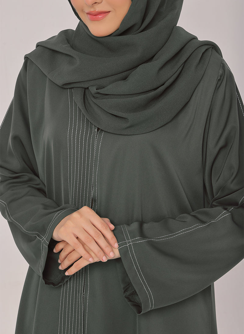 Stone Grey Thread Work Nida Abaya - 0116-R-1006 Hijabulhareem