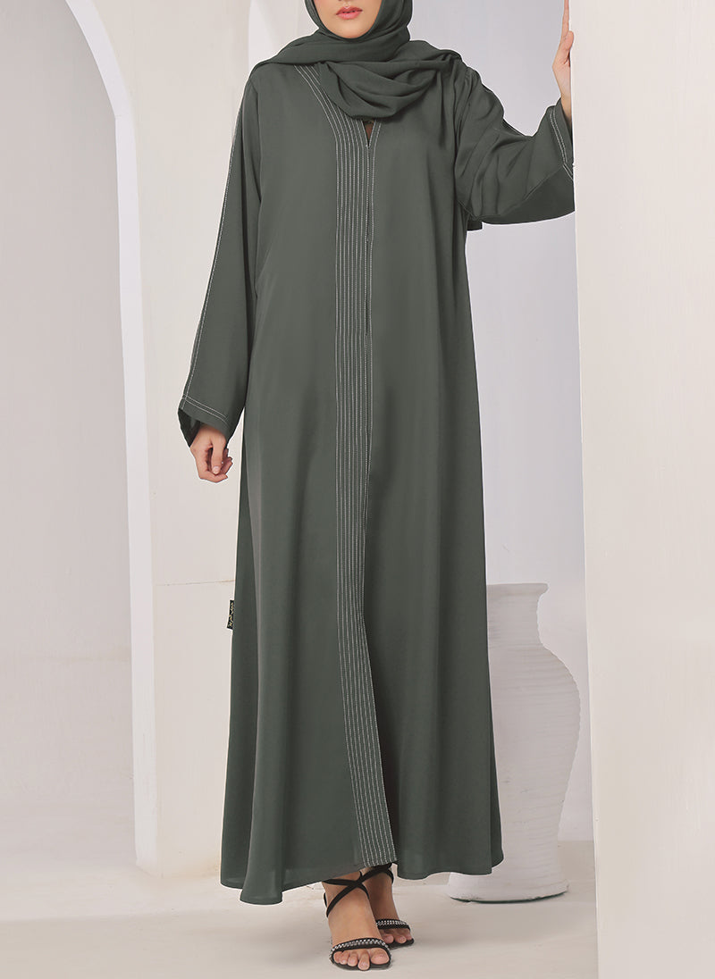 Stone Grey Thread Work Nida Abaya - 0116-R-1006 Hijabulhareem