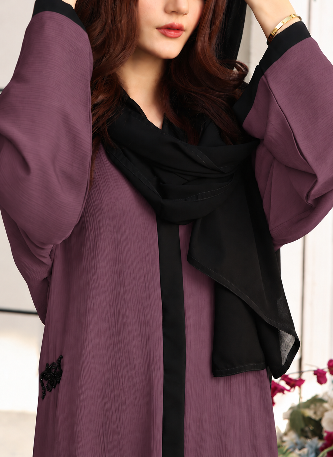 Front Open Handwork Abaya Muave 0116-J-776