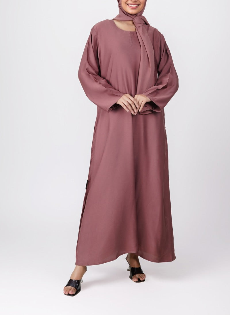 Tea Pink Nida Plain Round Neck Front Close Abaya - 0120-P Hijab-ul-hareem