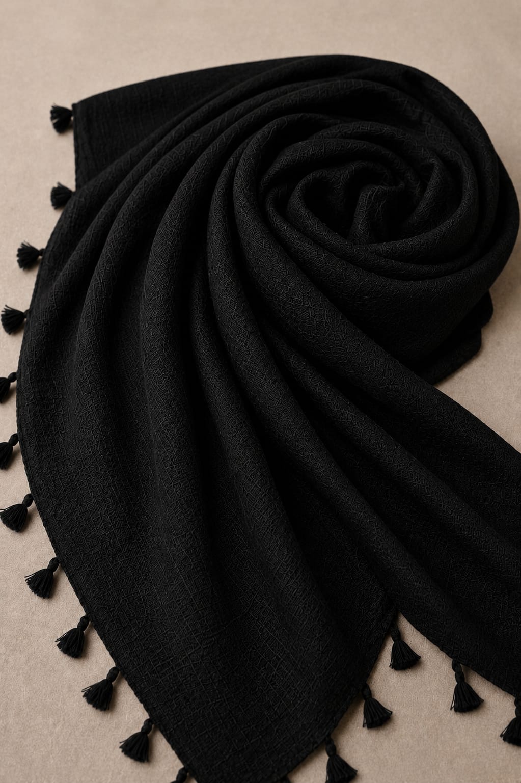 Turkish Textured Lawn Hijab – Black