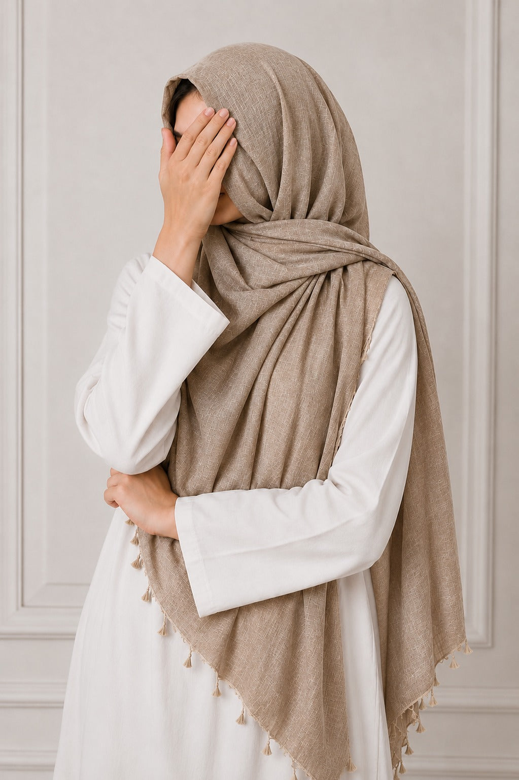 TurkishTexturedLawnHijab_LightKhaki - Hijab Ul Hareem