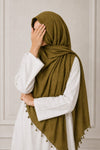 TurkishTexturedLawnHijab_MustardGreen1 - Hijab Ul Hareem