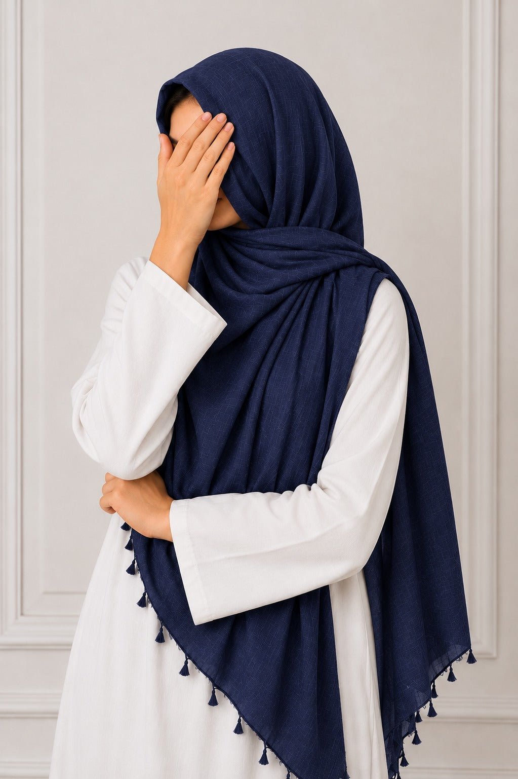 TurkishTexturedLawnHijab_NavyBlue - Hijab ul Hareem