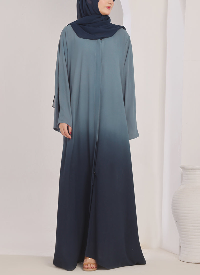 Two Tone Navy Blue Gradient Abaya - 0121-R-1014 Hijabulhareem