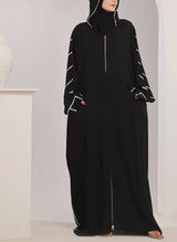 White Stripe Hooded Jilbab - JILBAB-R-1001 Hijabulhareem