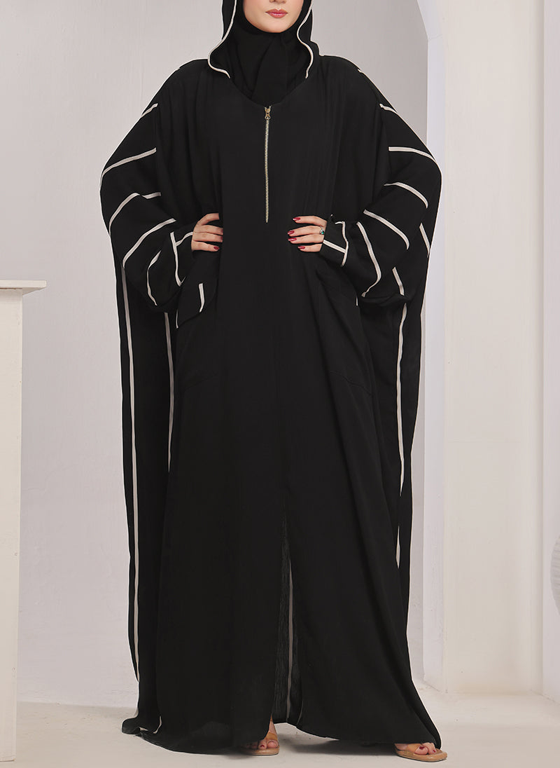 White Stripe Hooded Jilbab - JILBAB-R-1001 Hijabulhareem