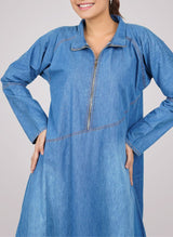 Zip Front-Open Denim Abaya - 0120-R-193 Hijabulhareem
