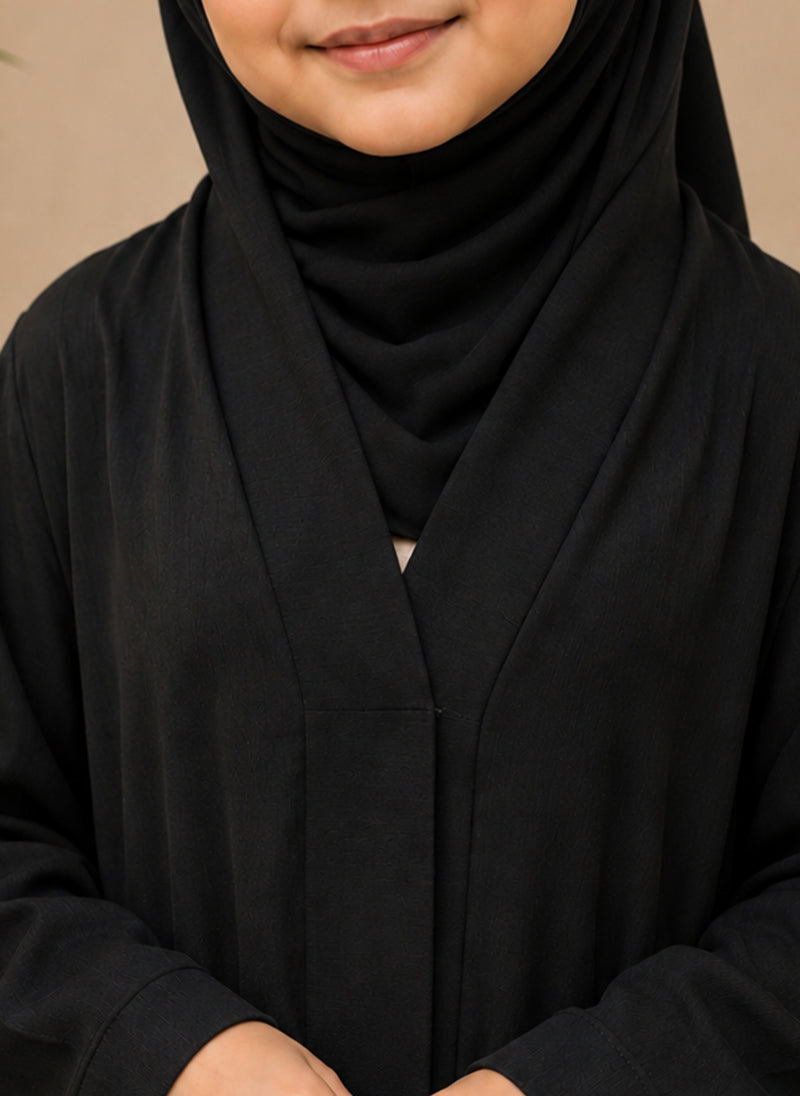Classic Elegance Black Front Open Kids Abaya | 0116-PR ZOOM