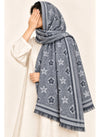 Slate Grey floral wool winter scarf, 31 x 72 inches, worn by a model | Hijab Ul Hareem
