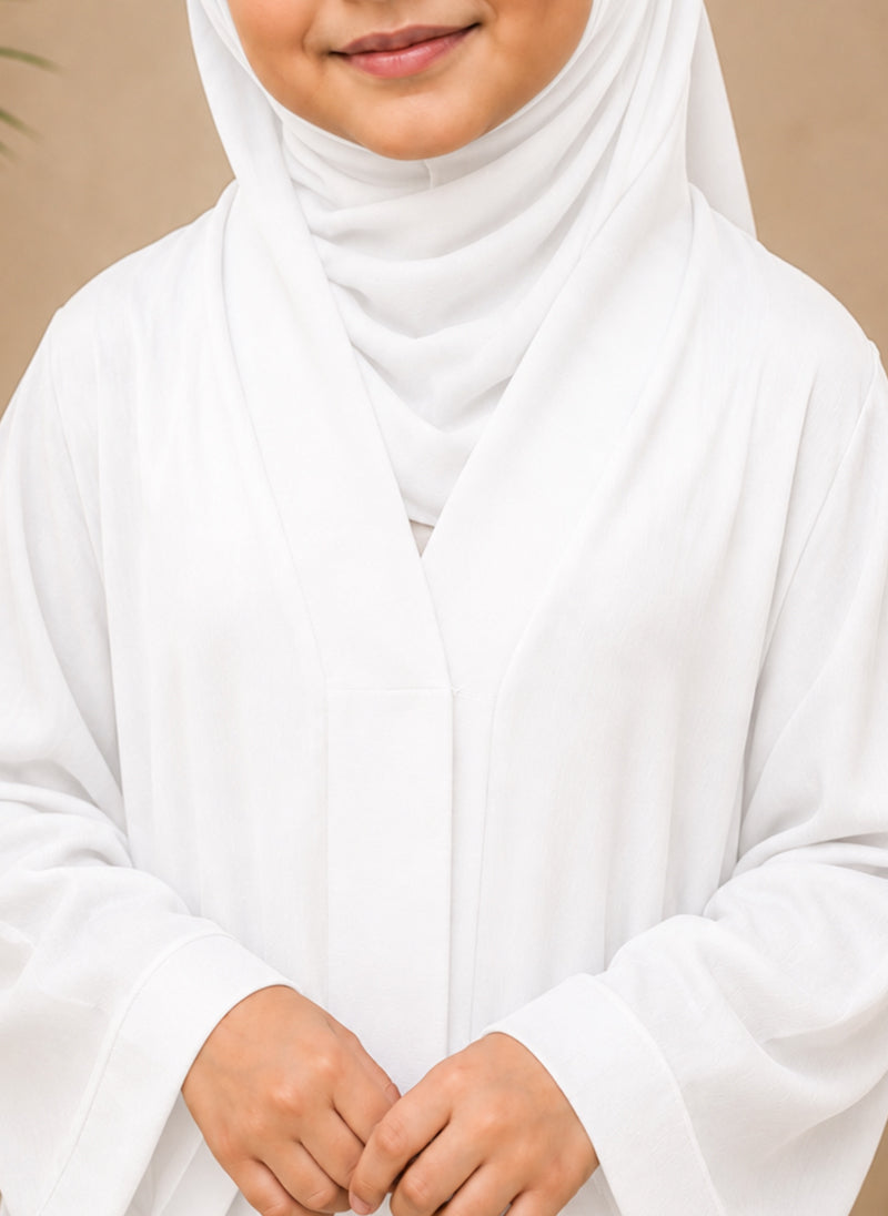 Classic Elegance White Front Open Kids Abaya | 0116-PR ZOOM