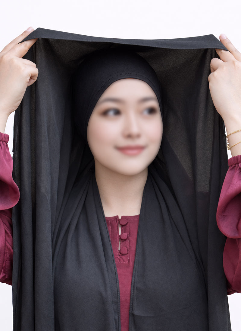 Instant Georgette Magnet Hijab - Black