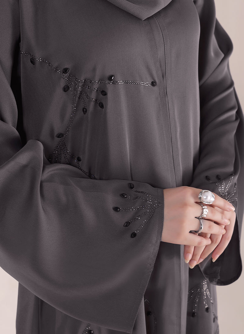Charcoal Stone Work Abaya | 0116-C-1120