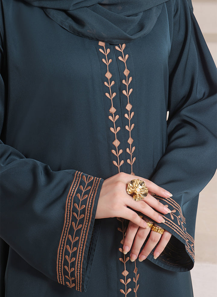 Front Open Floral Embroidery Abaya | 0116-E-1109