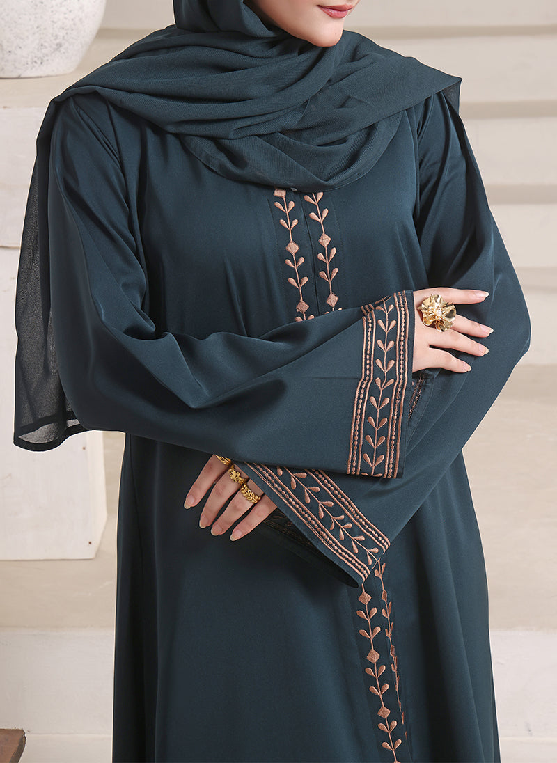Front Open Floral Embroidery Abaya | 0116-E-1109