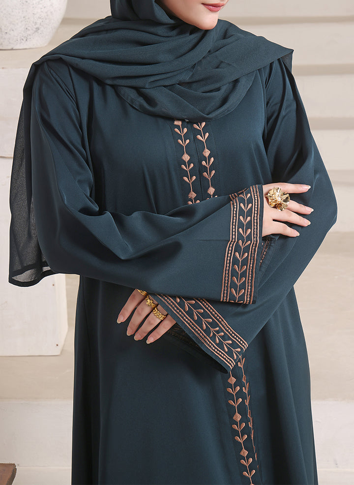Front Open Floral Embroidery Abaya | 0116-E-1109