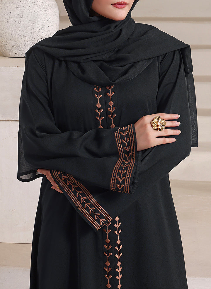 Front Open Floral Embroidery Abaya | 0116-E-1109
