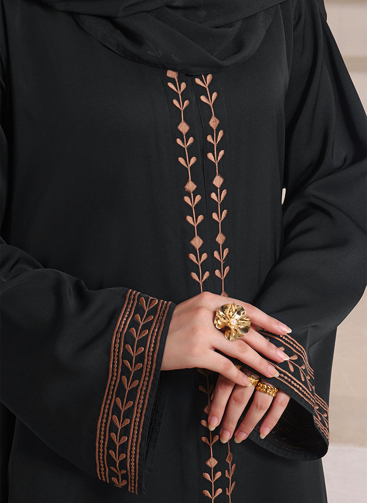 Front Open Floral Embroidery Abaya | 0116-E-1109