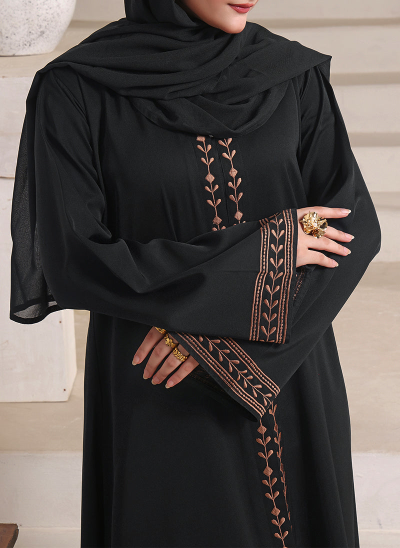 Front Open Floral Embroidery Abaya | 0116-E-1109
