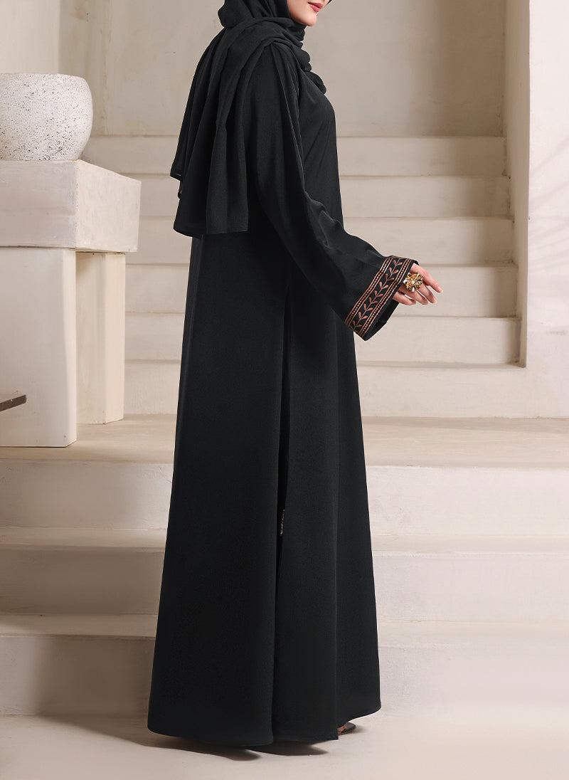 Front Open Floral Embroidery Abaya | 0116-E-1109