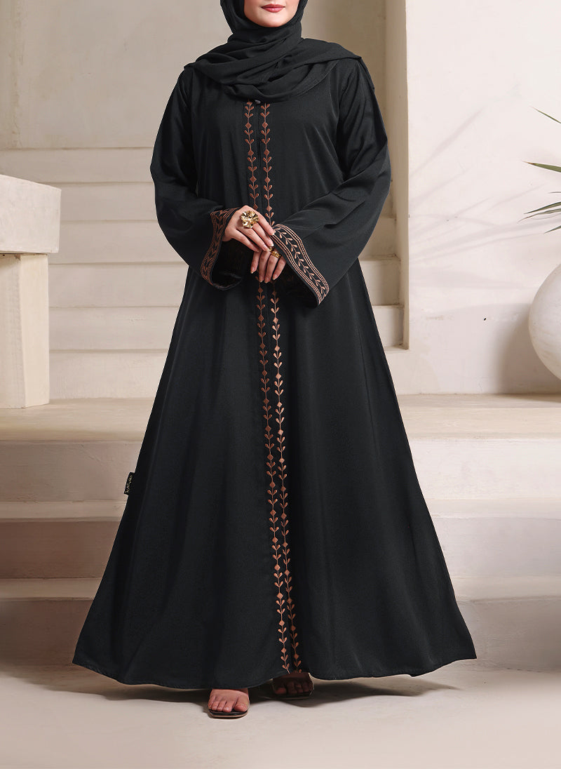 Front Open Floral Embroidery Abaya | 0116-E-1109