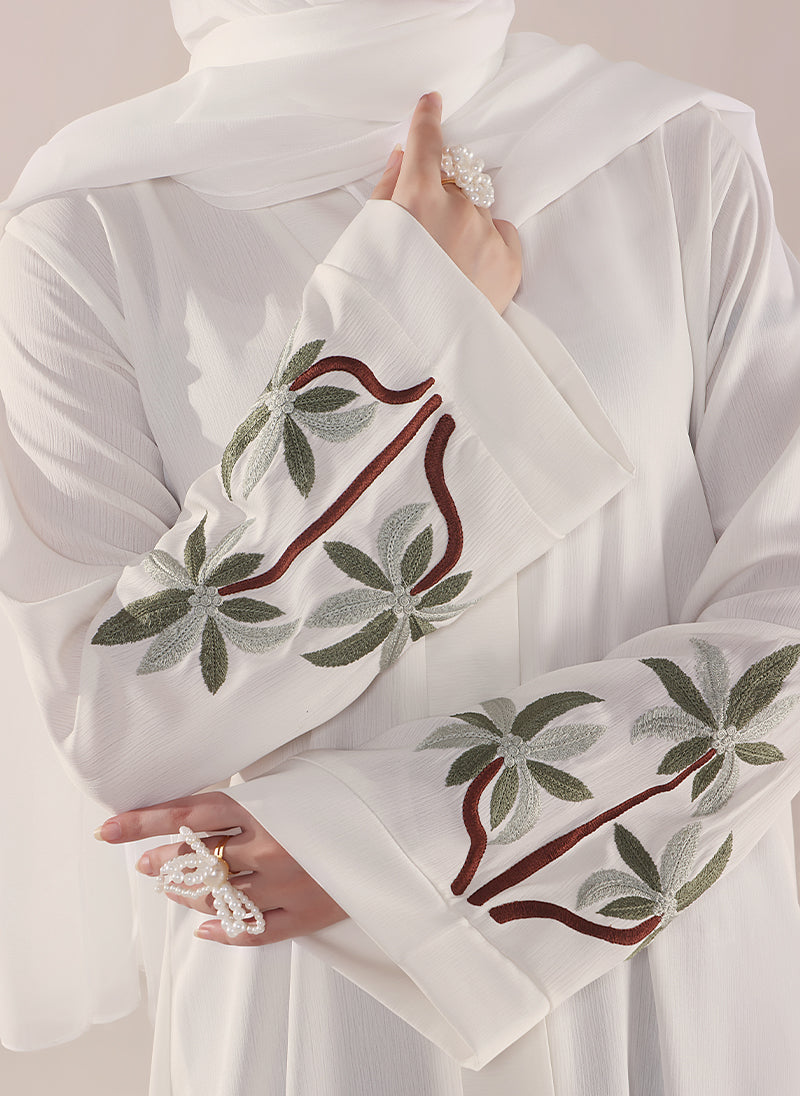 Graceful Leaf Embroidery Abaya | 0116-E-1111