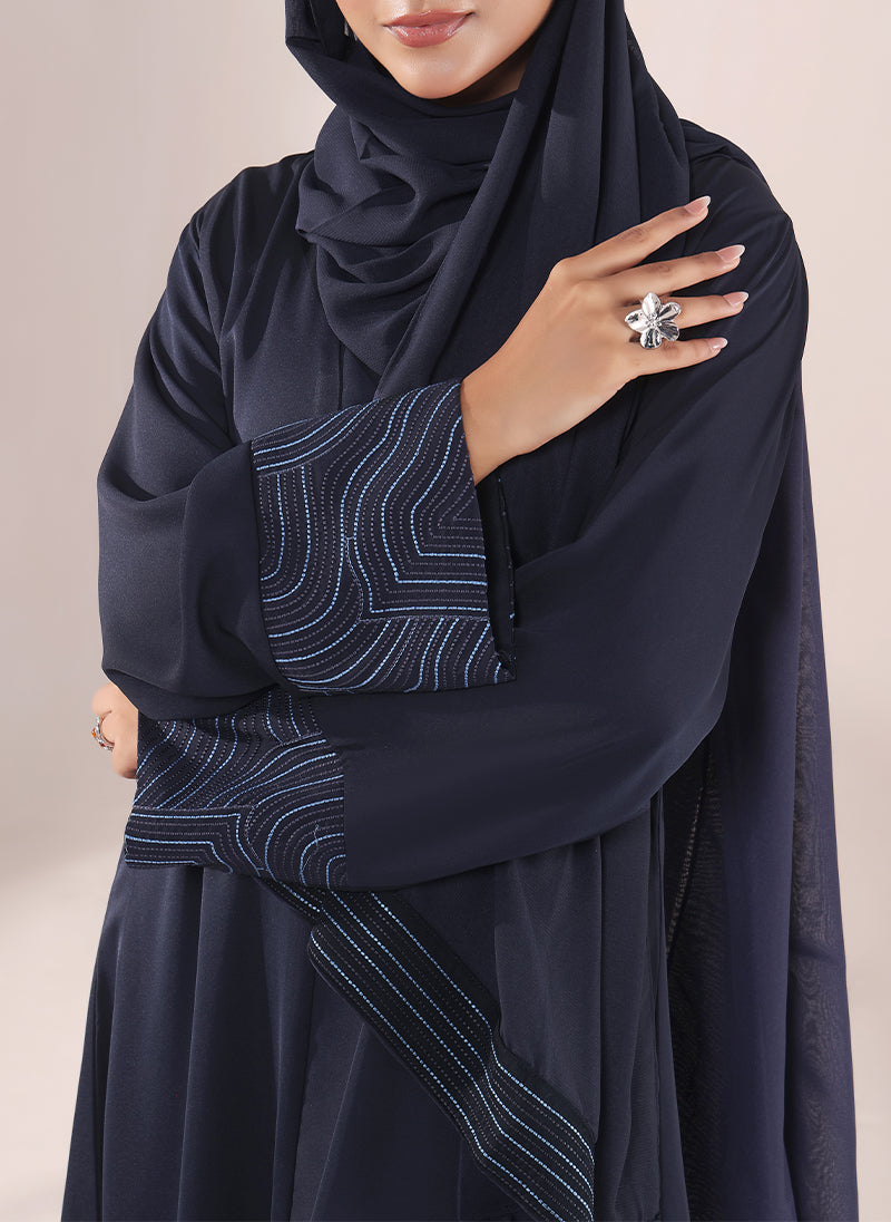 Nida Navy Blue Embroidered Abaya | 0116-E-1118