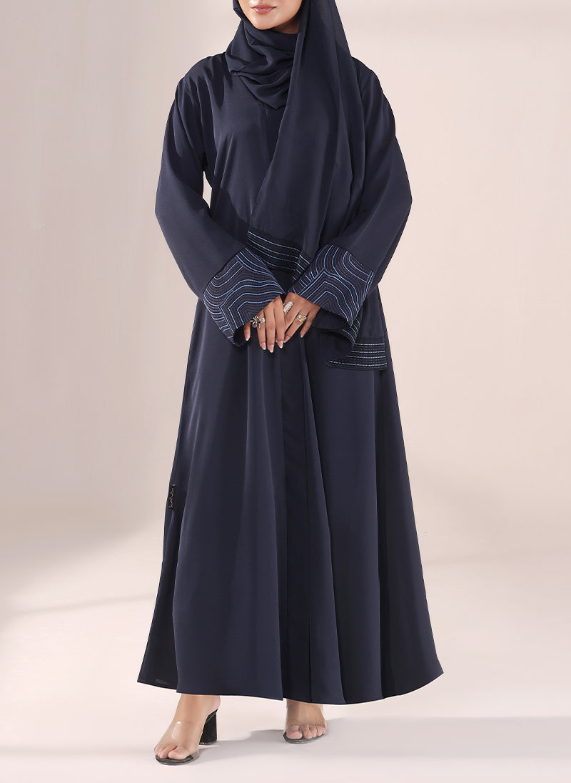 Nida Navy Blue Embroidered Abaya | 0116-E-1118