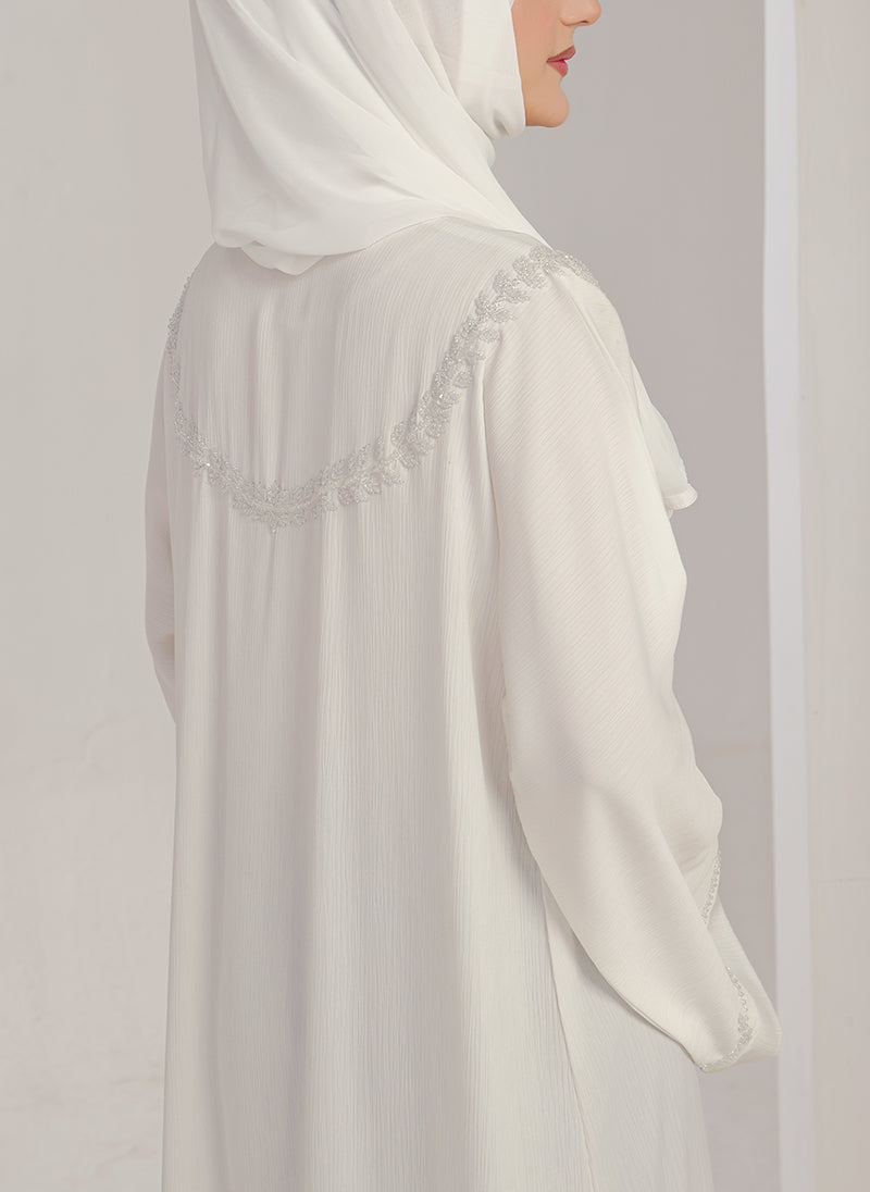 White Zoom Hand Work Abaya - 0116-J-1076