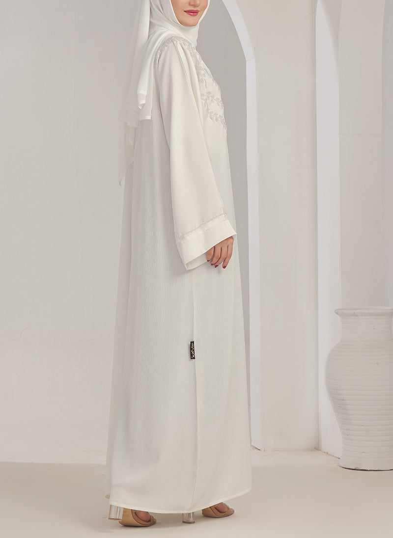 White Zoom Hand Work Abaya - 0116-J-1076