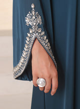 Royal Teal Hand Work Abaya | 0116-J-1101