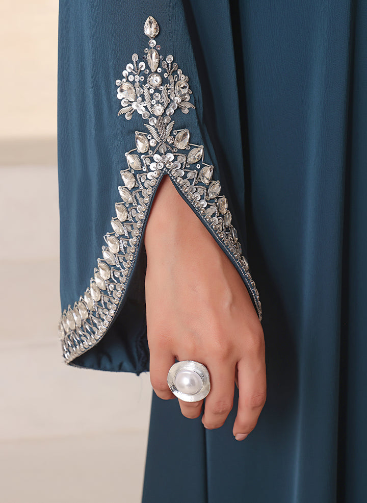 Royal Teal Hand Work Abaya | 0116-J-1101