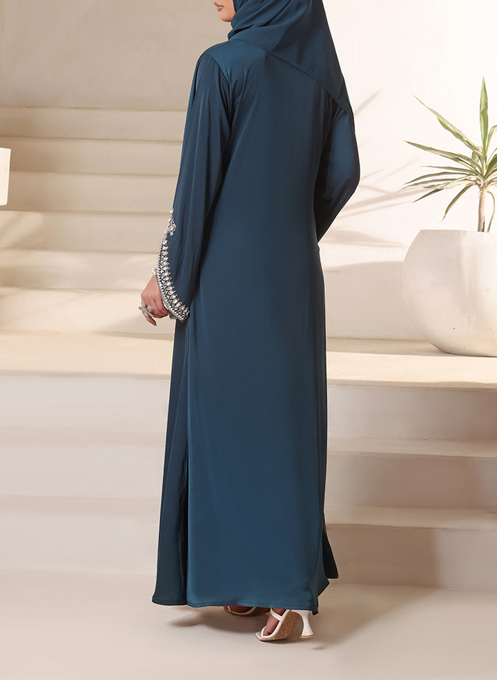 Royal Teal Hand Work Abaya | 0116-J-1101