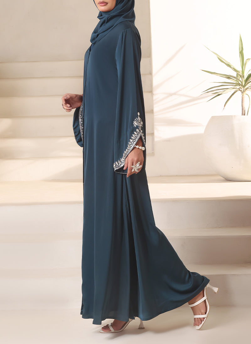 Royal Teal Hand Work Abaya | 0116-J-1101
