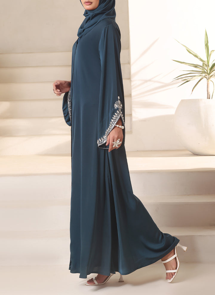 Royal Teal Hand Work Abaya | 0116-J-1101