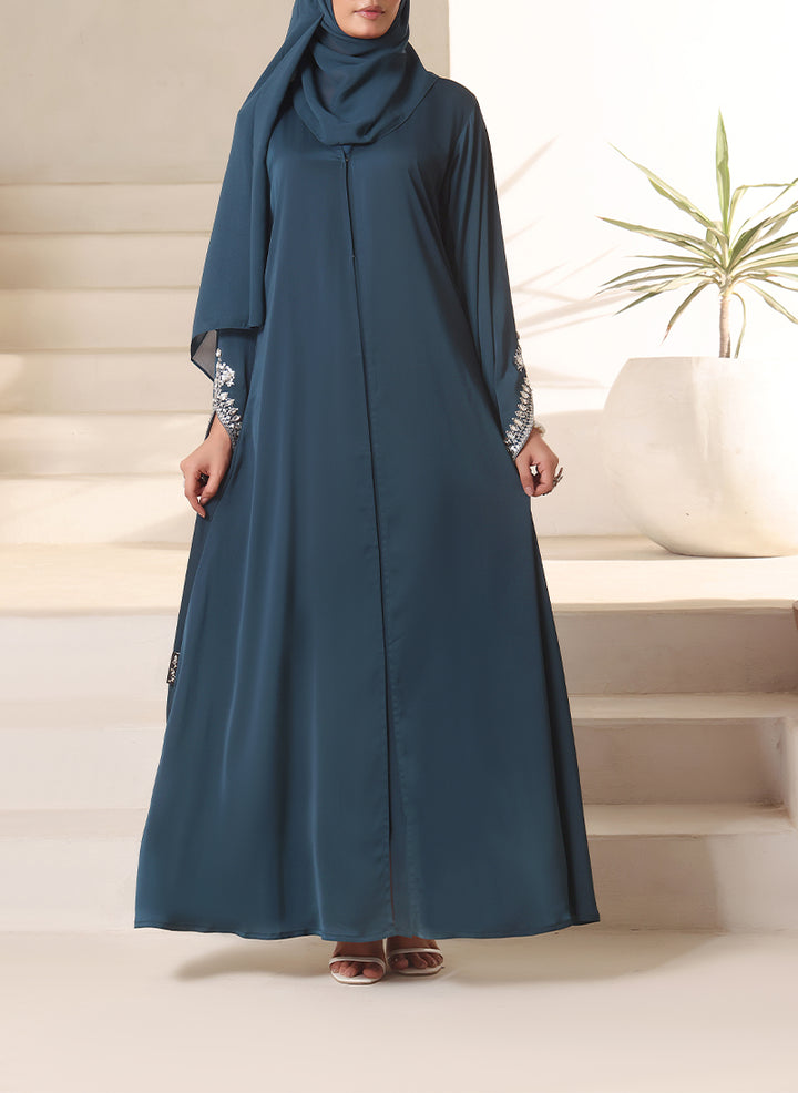 Royal Teal Hand Work Abaya | 0116-J-1101