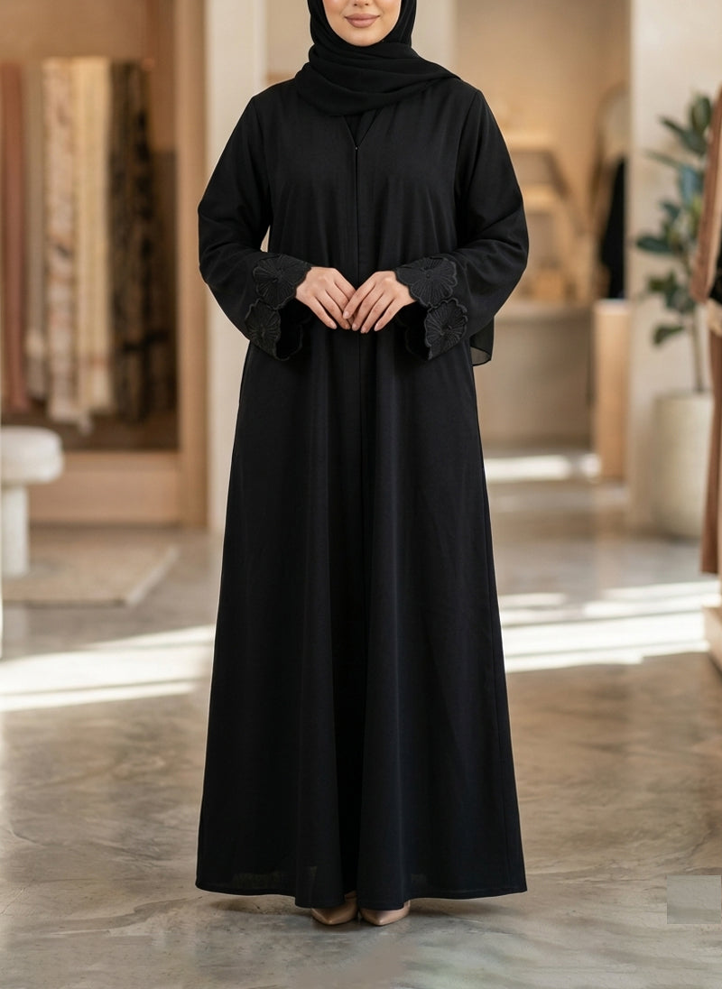 Arabi Black Nida Front Open Embroidered Abaya | 0116-K-A611