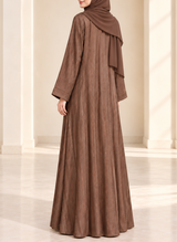 Mocha Brown Zari Stripe Front Open Abaya | 0116-PR-1223