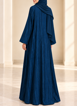 Petrol Blue Zari Stripe Front Open Abaya | 0116-PR-1223