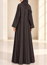Dark Charcoal Zari Stripe Front Open Abaya | 0116-PR-1223