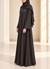 Dark Charcoal Zari Stripe Front Open Abaya | 0116-PR-1223