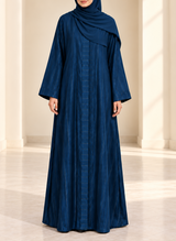 Petrol Blue Zari Stripe Front Open Abaya | 0116-PR-1223